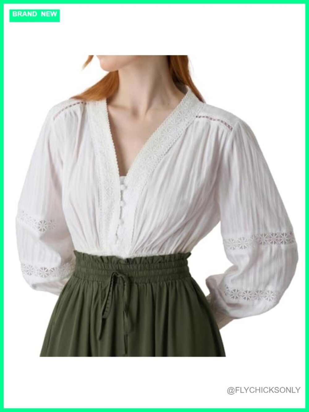 Cotton Renaissance Peasant Blouse V Neck Long Sleeve Ren Faire Top